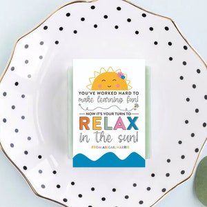 End of School Year Tags | Relax In The Sun, Gift Tag For Teacher, Gift Tag Template, Summer Sun End Of Year Gift Tag, School Printable
