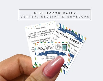 Printable Mini Tooth Fairy Letter Set | Blue Fairy Envelope Receipt and Fairy Letter, Instant Download Editable Tooth Fairy Set For Kids
