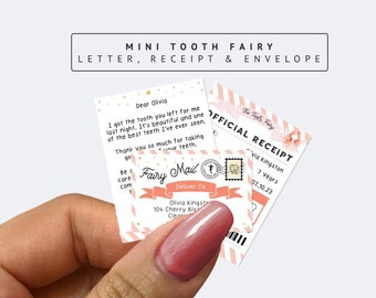 Printable Mini Tooth Fairy Letter Set | Pink Fairy Envelope Receipt and Fairy Letter, Instant Download Editable Tooth Fairy Set For Kids