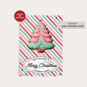 Niedliche Mini Cookie Karte für Weihnachten Cookie Geschenke | North Pole Christmas Cookie Co druckbare 3,5 "x 5" frohe Weihnachten Pfefferminz-Wünsche