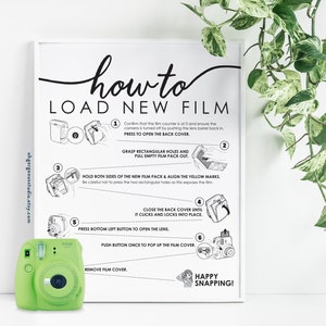 Placa de livro de visitas de fotos Instax Mini 9 | Instruções da câmera para impressão, placa de foto de casamento 8x10 5x7, como carregar novo filme, PDF DOWNLOAD INSTANTÂNEO