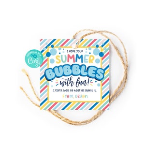 End of School Bubbles With Fun Tag, Editable Summer Bubble Gift Tag, Blow Bubble Hang Tag, Printable Gift Tags School Classroom Favor Summer