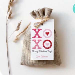 Étiquette-cadeau imprimable pour la Saint-Valentin | Modèle d'étiquette de faveur XOXO Saint-Valentin, étiquette de régal pour la Saint-Valentin scolaire modifiable, téléchargement immédiat, étiquette Corjl