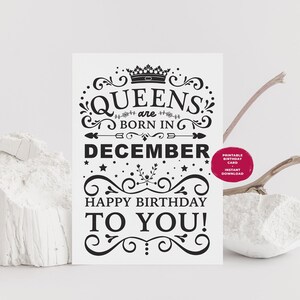 Afdrukbare verjaardagskaart voor december-verjaardag | Koninginnen zijn geboren in december Happy Birthday, Instant Digital Download, verjaardagskaart voor vrouwen