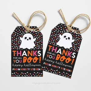 印刷可能な「ありがとうブー」ハロウィーンギフトタグ | ハロウィーンの「ありがとう」タグ 教師 従業員 クライアント、編集可能なギフトタグ 印刷可能