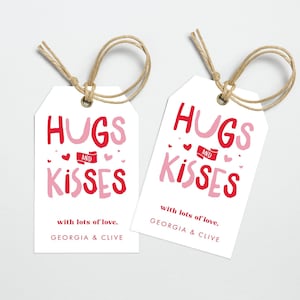 Feliz día de San Valentín etiqueta imprimible / abrazos y besos San Valentín imprimible, etiqueta de San Valentín para niños, etiqueta de regalo para un amigo, lindo San Valentín imprimible