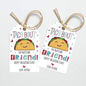 Editable Taco Bout an Awesome Friend Valentine&#39;s Day Favor Tag | Printable Valentines Tag For Friend, School Class Non-Candy Printable Tags
