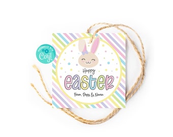 Cute Easter Bunny Printable Gift Tag | Happy Easter Editable Tag Template, Pastel Easter Printable Corjl Template Kids Easter Card, Hang Tag