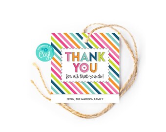 Editable Thank You Gift Tags: Appreciation Printable (Corjl Editable)