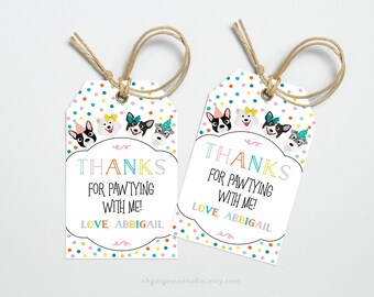Dog Birthday Thank You Tag: Puppy Pawty Favor (Editable Template)