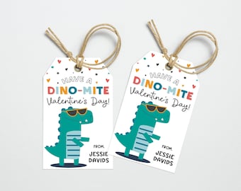 Etiqueta de regalo de dinosaurio para San Valentín: regalo editable para la clase de dinosaurios (digital)