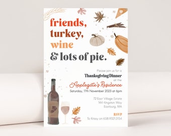 Friendsgiving Dinner Invitation | Thanksgiving Invitation, Potluck invitation, Friendsgiving potluck invitations, Editable Template