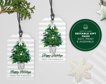 Watercolor Christmas Tree Gift Tag Template (Digital Download)