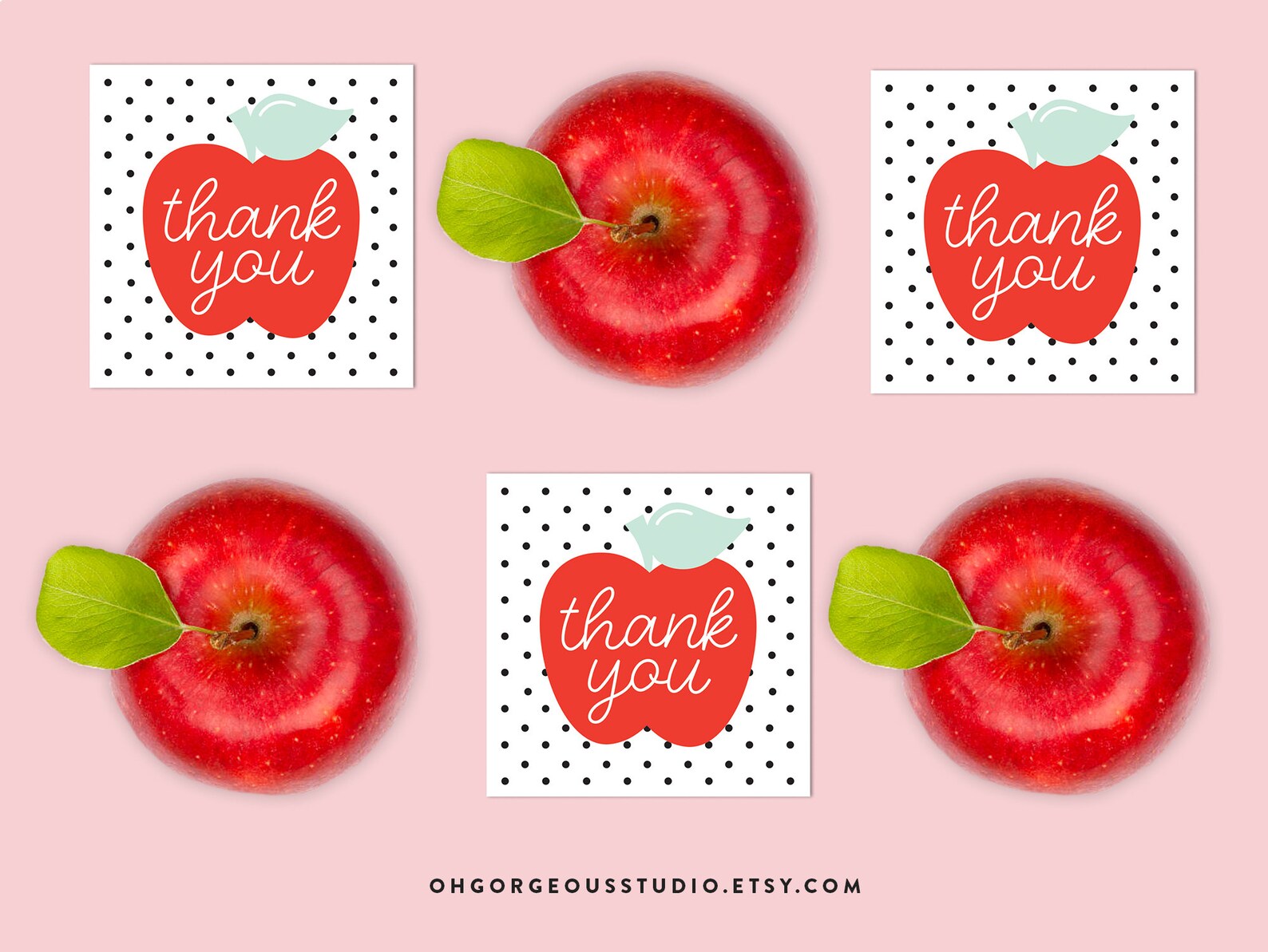 Red Apple Thank You Tag: Teacher Appreciation Gift (digital Download ...