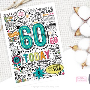 60th Printable Birthday Card | 60 Today Birthday Downloadable Card ...