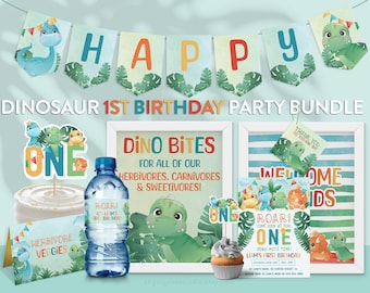 Bearbeitbares Dinosaurier 1. Geburtstagsparty-Bundle (druckbar)