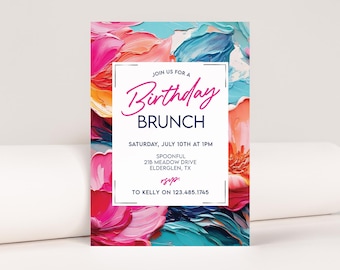 Floral Birthday Brunch Invitation Template: Editable Digital Invite