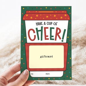 Urlaub Cup of Cheer Weihnachten Geschenk Kartenhalter, Weihnachtskarte für Lehrer Personal Cheerleader Coach Instant Download 5 x 7 Geschenkkarte Printable