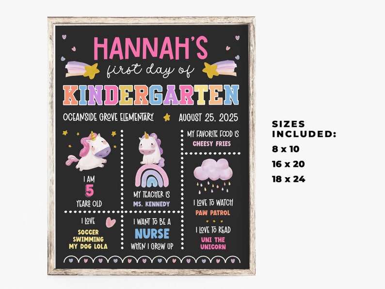 Unicorn First Day of School Sign: Editable Photo Prop (digital Download ...