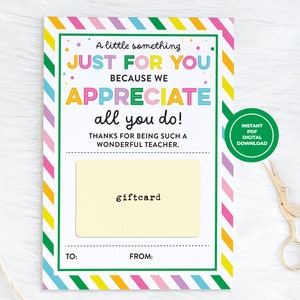 Porta-cartão-presente para impressão de agradecimento ao professor, uma coisinha só para você no final do ano, cartão-presente do tutor, auxiliar de treinador, semana dos professores