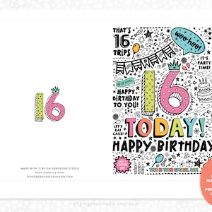 Printable 16th Birthday Card | Instant Download Printable Card for 16th ...
