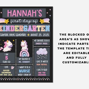 Unicorn First Day of School Sign: Editable Photo Prop (digital Download ...