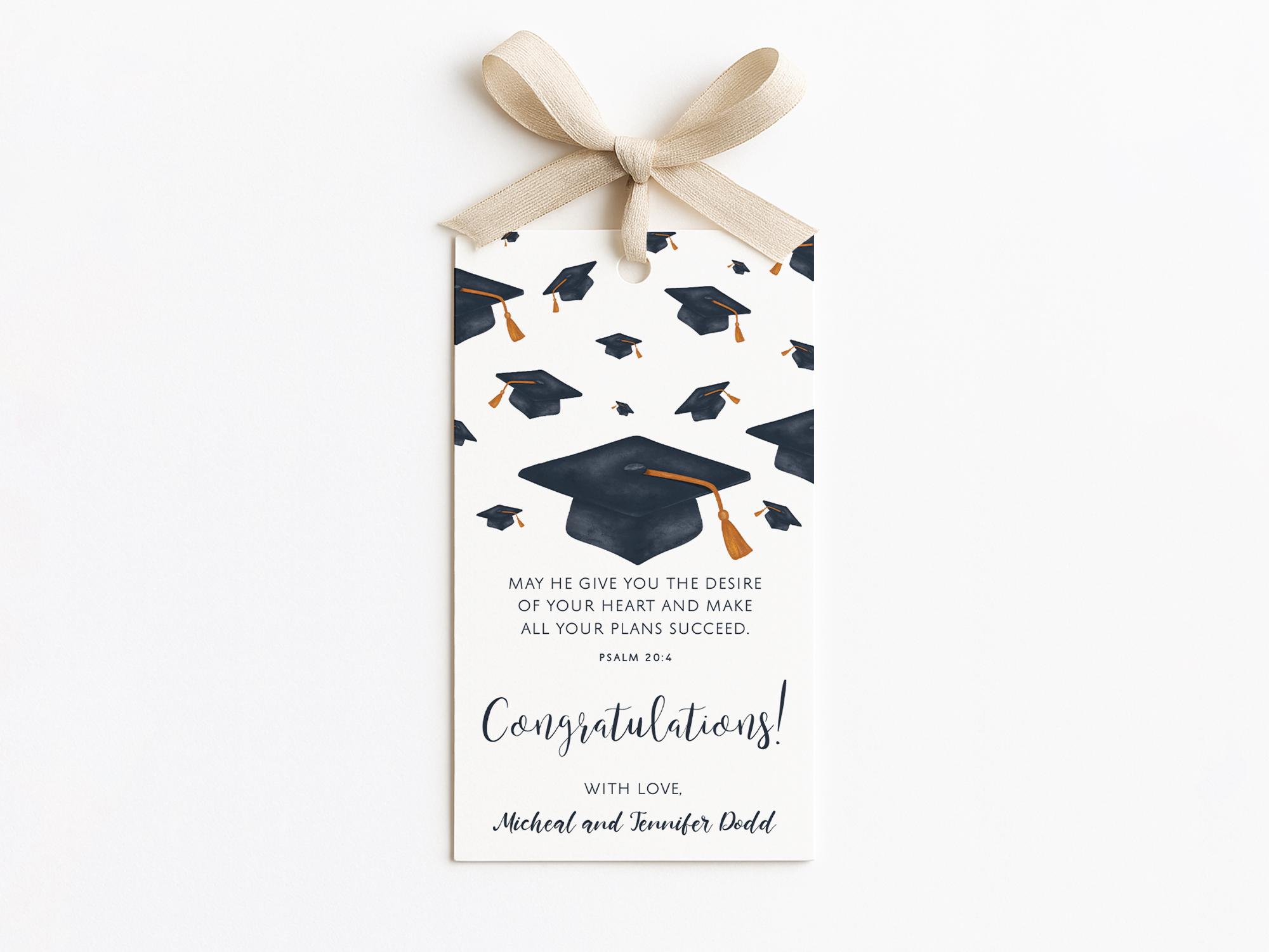 Scripture Labels Graduation Printable Graduation Gift Tags: Editable Bible Verse Modern Cap ...