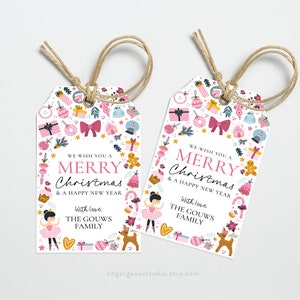 Merry Christmas Gift Tag Printable | Printable Christmas Gift Tag, Holiday Party Favor Tag, Editable Christmas Gift Tag, Pink Holiday Tag