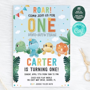 Baby Dinosaurier Einladung zum Geburtstag Dinosaurier erste Geburtstagseinladung, Dinosaurier Party, Dino Einladungen, bearbeitbare 1. Geburtstag einladen, ROAR