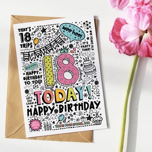 18th Birthday Card | Instant Download Printable Card For 18th Birthday, Digital Download, Print At Home, Doodle Style Birthday Card