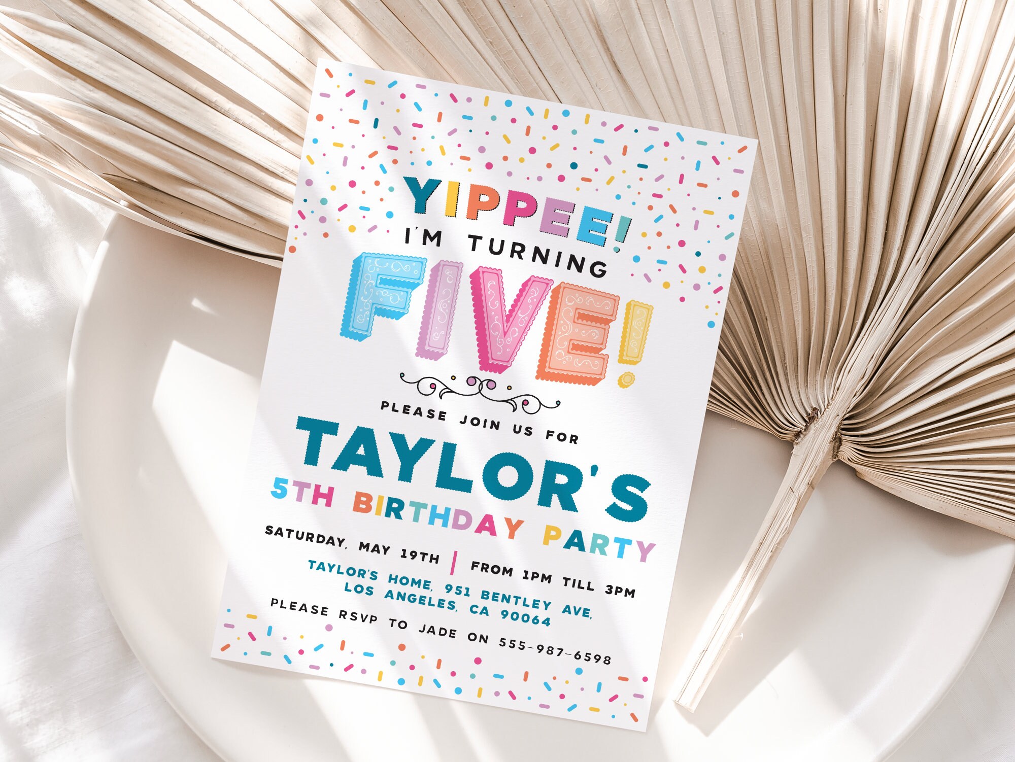 5th Birthday Invitation Yippee I'm Five Birthday Party, Kids Party ...