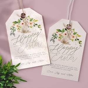 Easter Basket Gift Tag Printable Template | Happy Easter Gift tags, editable bunny floral gift labels, Editable Easter Tag, DIY Template