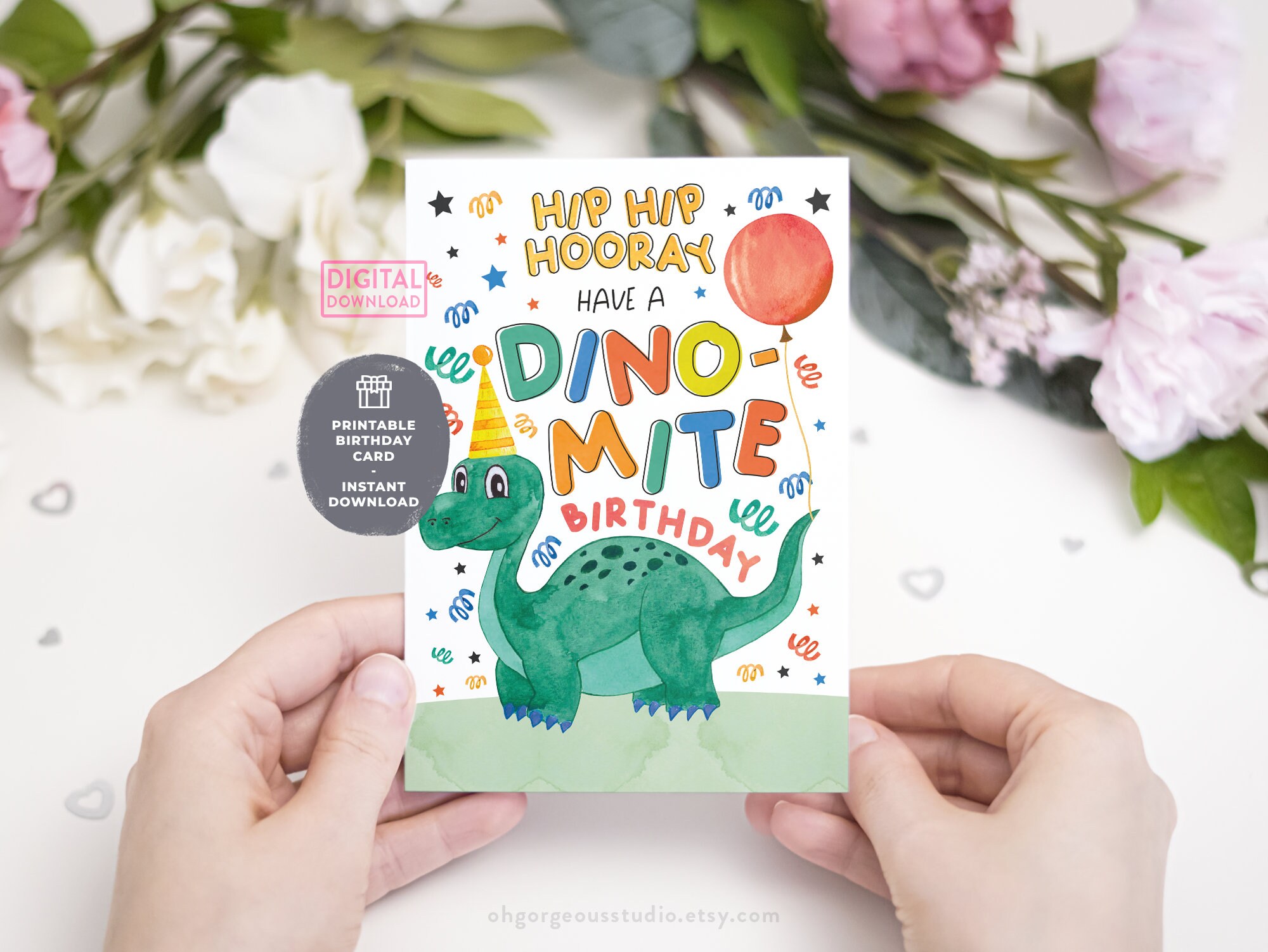 Dinosaur Birthday Card Printable Dinosaur Card For Any Age Etsy