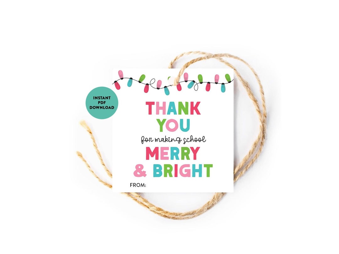 Christmas Teacher Gift Tag | Merry & Bright Printable (PDF) - Etsy
