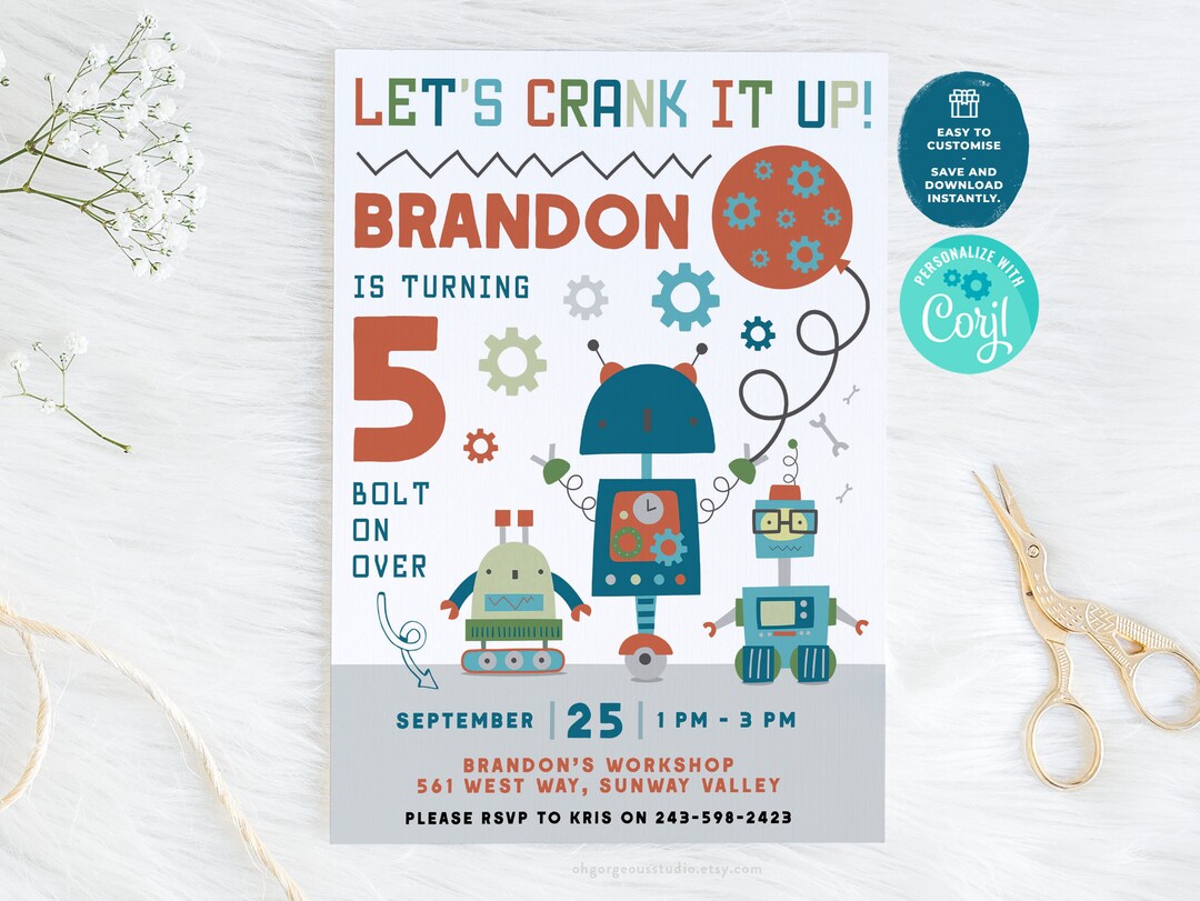 Robot Birthday Invitation | ANY AGE Editable Robot Party Invite | Boy ...