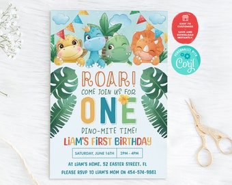 Editable Dinosaur First Birthday Invitation for Instant Digital Download | Printable Invitation Template, Dino Mite Party 1 Year Old