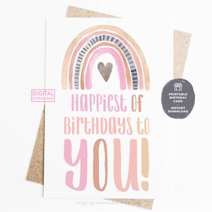 Invitación de cumpleaños imprimible arco iris / Pink Blush Boho Rainbow Tarjeta de cumpleaños Impresión, descarga instantánea, archivo PDF en tamaño carta de EE. UU.