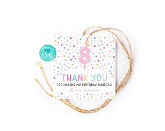 Pretty Pastel Polka Dot 8th Birthday Thank You Tag | Girls Party Favor Printable 8th Birthday Party, Editable Tag Template Digital Download