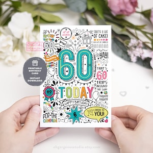 60th Printable Birthday Card | 60 Today Birthday Downloadable Card ...