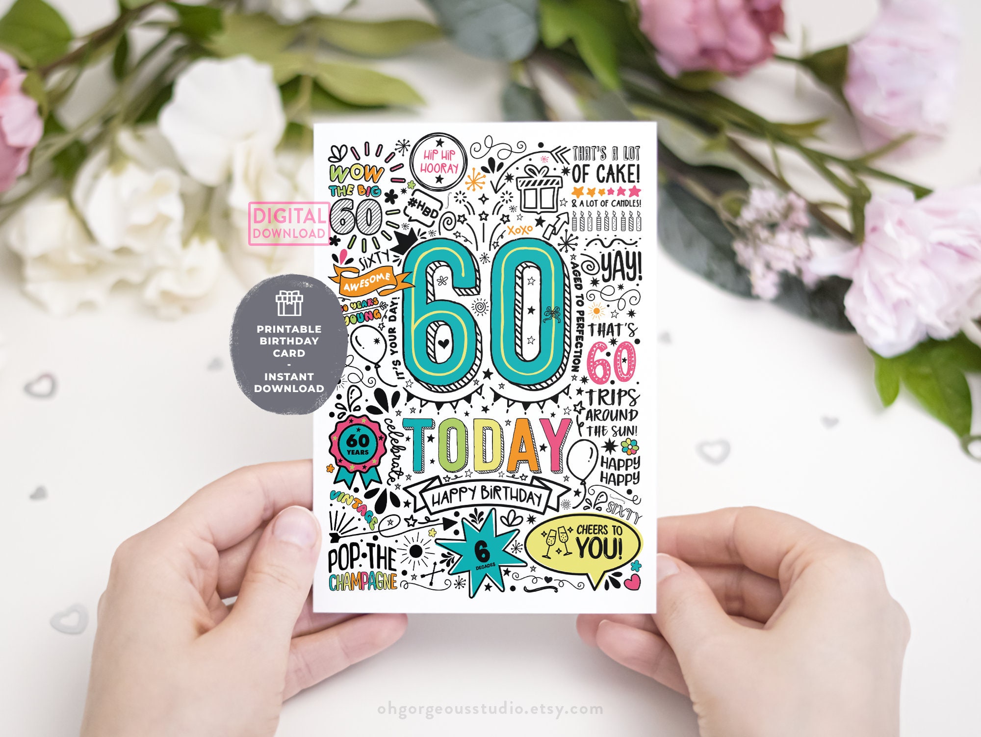 60th Printable Birthday Card 60 Today Birthday Downloadable - Etsy