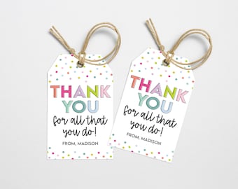 Editable Thank You Tags: Teacher & Staff Appreciation (PDF)