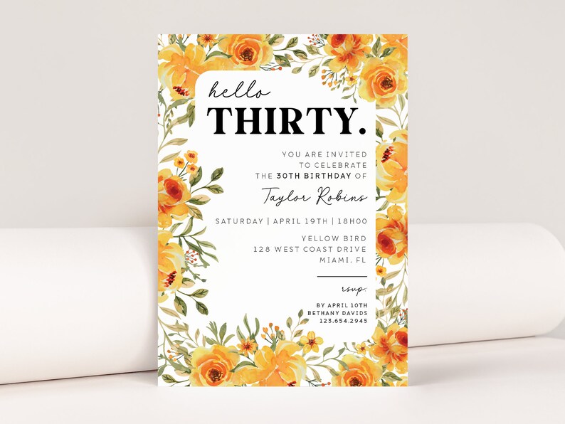 Yellow Floral 30th Birthday Invitation Template (digital Download) - Etsy
