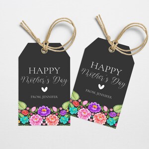 Modèle d'étiquette cadeau fête des mères, étiquette de cadeau florale imprimable pour la fête des mères, étiquette cadeau fleurs lumineuses modifiable pour maman, téléchargement immédiat Corjl