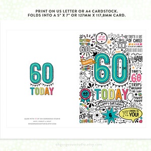 60th Printable Birthday Card | 60 Today Birthday Downloadable Card ...
