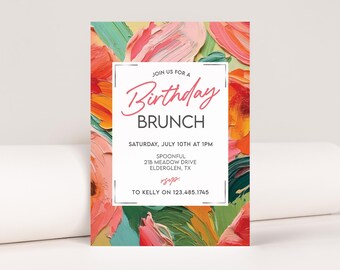 Floral Paint Stroke Birthday Brunch Invitation Template (Digital)