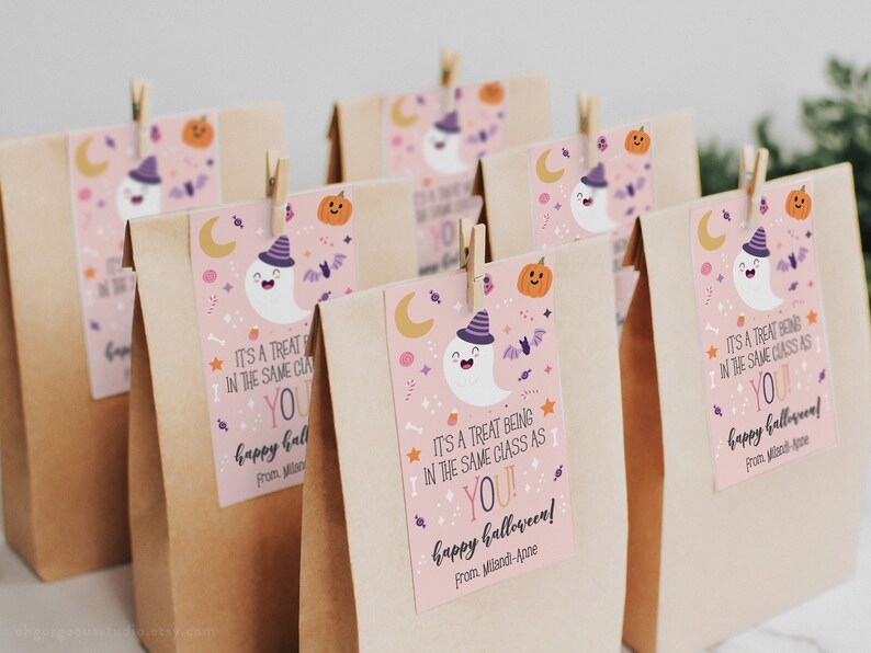 Class Gift Tag For Halloween | Its A Treat Being In The Same Class As You, Halloween Printable, Halloween Gift Tag For School, Custom Favor