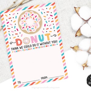 Teacher Appreciation Printable Donut Teacher Appreciation Gift Card ...