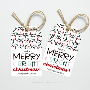 Weihnachtslichter Geschenkanhänger, fröhlich und hell Tag, niedliche String Lichter Geschenkanhänger, Klassenzimmer Geschenkanhänger, sofort Download druckbare