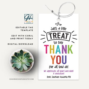 Printable Thank You Gift Tag | Editable Gift Tag for Employee ...