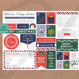 Juego de sellos y sellos postales oficiales de Papá Noel del Polo Norte / Descarga digital. Pegatina imprimible de entrega especial del Polo Norte Descarga instantánea